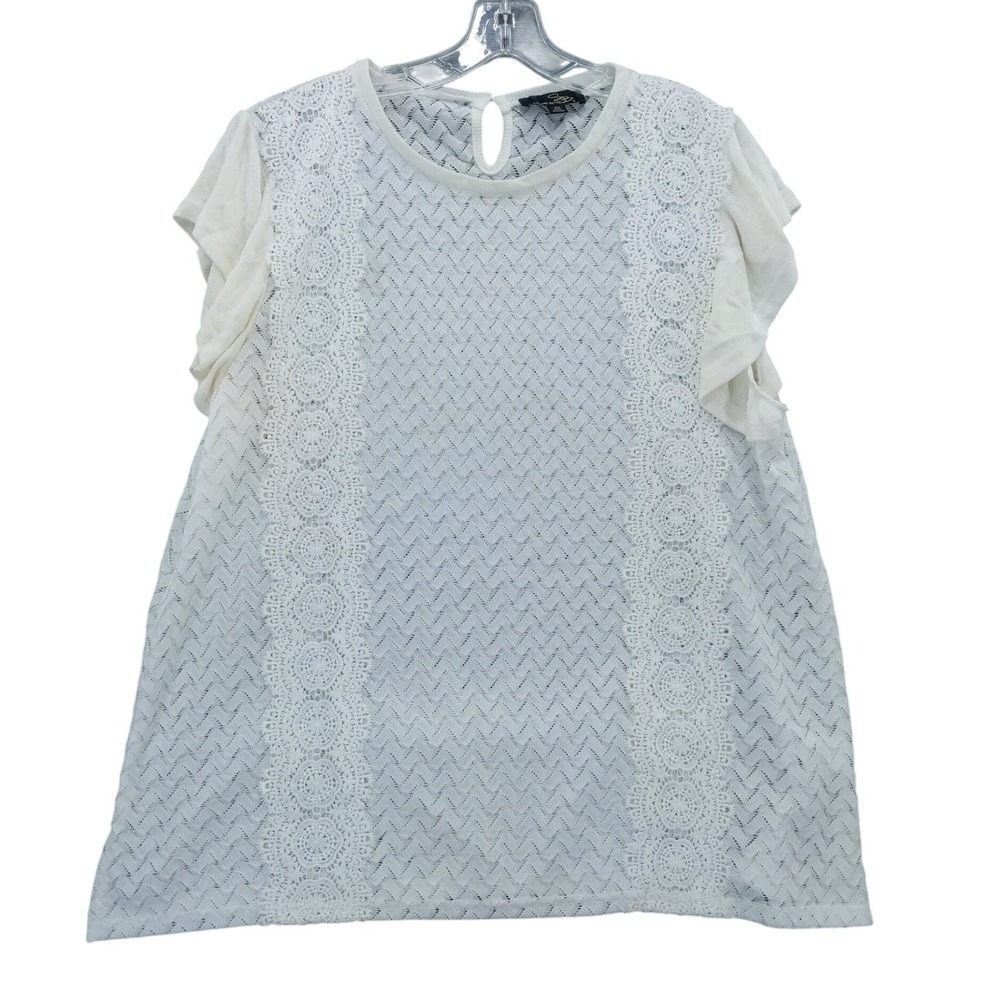 Suzanne Betro Crochet Trim Top Ruffle Sleeve Blouse‎ Open Knit Sz 2X